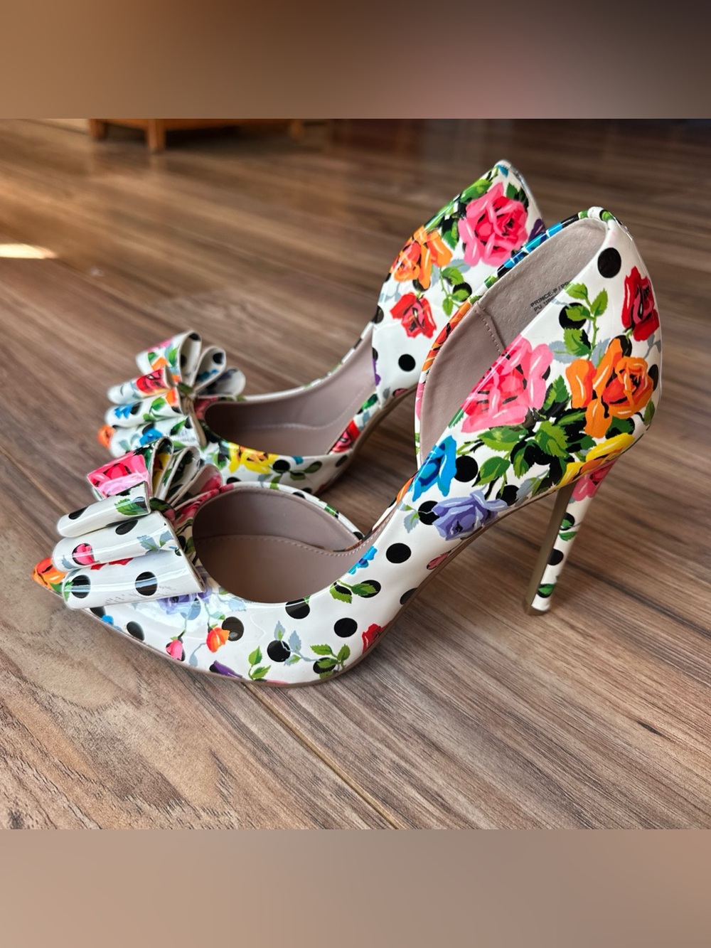 BETSEY JOHNSON Prince P Pumps Multicolor Floral Polka Dot D'Orsay Stiletto Sz 8